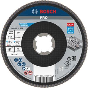 Bosch Fächerschleifscheibe X571 Best for Metal, gewinkelt, 125 mm, K 60, Fiber