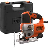 BLACK+DECKER BES610K 650W Pendeldecoupeerzaag | In koffer | 1 zaagblad voor hout | 1 zaagrechtblad voor hout | Antisplinterplaatje - BES610K-QS