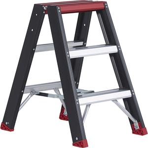 Professional Topline trapladder, 2-zijdig, alu, 2 x 3 treden