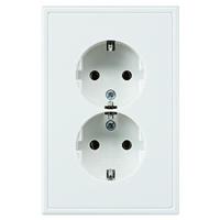JUNG wandcontactdoos 2-voudig met randaarde alpin wit LS 5015 WW