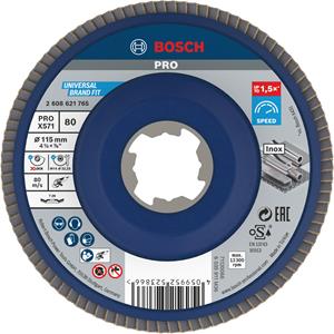 Ø 115mm X-LOCK Fächerschleifscheibe BfM Fibertragplatte Korn 80 X571 abgew. | 1 Stück - BOSCH