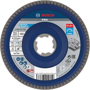 Ø 115mm X-LOCK Fächerschleifscheibe BfM Fibertragplatte Korn 120 X571 abgew.| 1 Stück - BOSCH