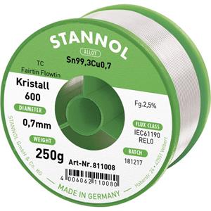 stannol Kristall 600 Fairtin Soldeertin, loodvrij Loodvrij Sn0.7Cu 250 g 0.7 mm