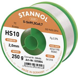 stannol HS10 2510 Soldeertin, loodvrij Spoel Sn99.3Cu0.7 250 g 2.0 mm