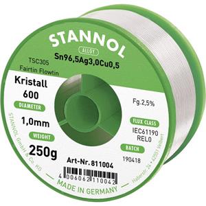 stannol Kristall 600 Fairtin Lötzinn, bleifrei bleifrei Sn3.0Ag0.5Cu 250g 1.0mm