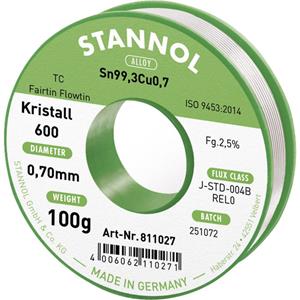 stannol Kristall 600 Fairtin Lötzinn, bleifrei bleifrei Sn0.7Cu 100g 0.7mm
