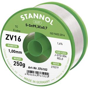 stannol ZV16 Soldeertin, loodvrij Loodvrij Sn0.7Cu 250 g 1.0 mm