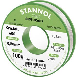 stannol Kristall 600 Fairtin Soldeertin, loodvrij Loodvrij Sn0.7Cu 100 g 0.5 mm