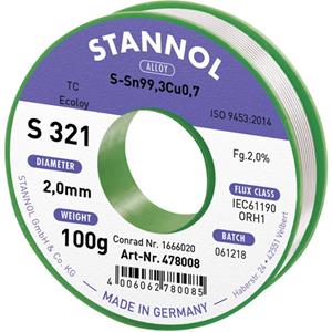 stannol S321 2,0% 2,0MM SN99,3CU0,7 CD 100G Soldeertin, loodvrij Loodvrij, Spoel Sn99.3Cu0.7 100 g 2 mm