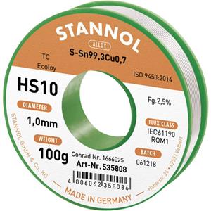 HS10 2,5% 1,0MM SN99,3CU0,7 CD 100G Lötzinn, bleifrei bleifrei, Spule Sn99.3Cu0.7 100g 1mm