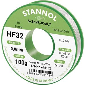 stannol HF32 3,5% 0,8MM SN99,3CU0,7 CD 100G Soldeertin, loodvrij Loodvrij, Spoel Sn99.3Cu0.7 100 g 0.8 mm
