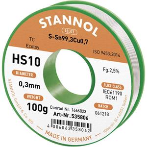 stannol HS10 2,5% 0,3MM SN99,3CU0,7 CD 100G Soldeertin, loodvrij Loodvrij, Spoel Sn99.3Cu0.7 100 g 0.3 mm