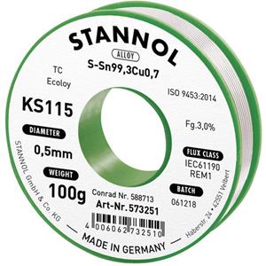 stannol KS115 Soldeertin, loodvrij Spoel Sn99.3Cu0.7 100 g 0.5 mm