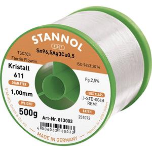 stannol Kristall 611 Fairtin Soldeertin, loodvrij Loodvrij Sn3.0Ag0.5Cu 500 g 1.0 mm