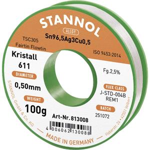 stannol Kristall 611 Fairtin Soldeertin, loodvrij Loodvrij Sn3.0Ag0.5Cu 100 g 0.5 mm