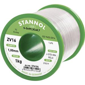 Stannol ZV16 Soldeertin, loodvrij Loodvrij Sn99,3Cu0,7 REL0 1000 g 1 mm