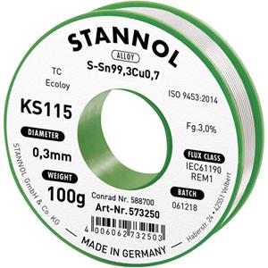 stannol KS115 Soldeertin, loodvrij Spoel Sn99.3Cu0.7 100 g 0.3 mm