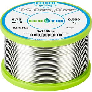 Felder Löttechnik ISO-Core  Clear  Sn100Ni+ Lötzinn Spule Sn99.25Cu0.7Ni0.05 0.500kg 0.75mm