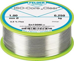Felder Löttechnik Felder LÃ¶ttechnik ISO-Core Clear Sn100Ni+ Soldeertin Spoel Sn99.25Cu0.7Ni0.05 0.100 kg 1 mm