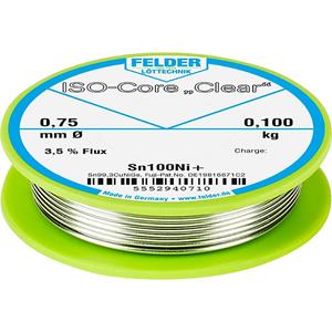 Felder Löttechnik Felder LÃ¶ttechnik ISO-Core Clear Sn100Ni+ Soldeertin Spoel Sn99.25Cu0.7Ni0.05 0.100 kg 0.75 mm