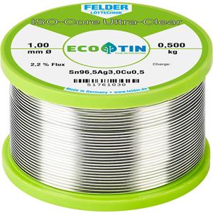 Felder Löttechnik ISO-Core  Ultra Clear  SAC305 Lötzinn Spule Sn96.5Ag3Cu0.5 0.500kg 1mm