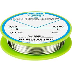 Felder Löttechnik ISO-Core  Clear  Sn100Ni+ Lötzinn Spule Sn99.25Cu0.7Ni0.05 0.100kg 0.50mm