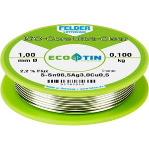 Felder Löttechnik ISO-Core Ultra Clear SAC305 Soldeertin Spoel Sn96,5Ag3Cu0,5 0.100 kg 1 mm