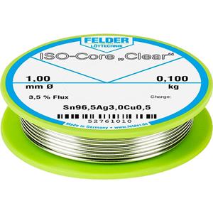Felder Löttechnik ISO-Core  Clear  SAC305 Lötzinn Spule Sn96.5Ag3Cu0.5 0.100kg 1mm