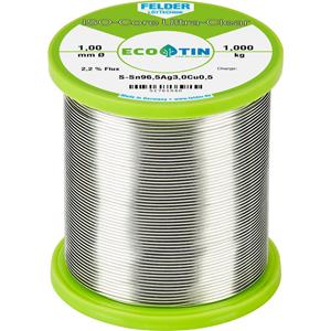 felderlöttechnik Felder Löttechnik ISO-Core Ultra Clear SAC305 Soldeertin Spoel Sn96,5Ag3Cu0,5 1 kg 1 mm
