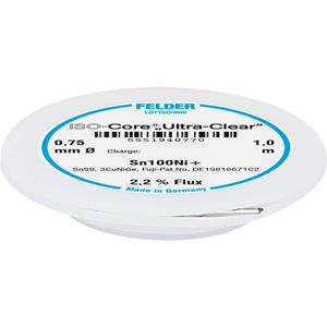 Felder Löttechnik ISO-Core Ultra-Clear Sn100Ni+ Soldeertin, loodvrij Spoel Sn99,25Cu0,7Ni0,05 0.75 mm
