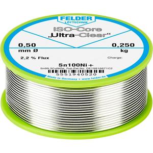 Felder Löttechnik Felder LÃ¶ttechnik ISO-Core Ultra-Clear Sn100Ni+ Soldeertin, loodvrij Spoel Sn99.25Cu0.7Ni0.05 0.250 kg 0.50 mm