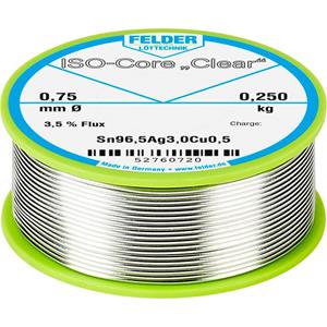 Felder Löttechnik ISO-Core  Clear  SAC305 Lötzinn Spule Sn96.5Ag3Cu0.5 0.250kg 0.75mm