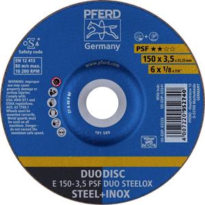 PFERD 62015420 E 150-3,5 PSF DUO STEELOX Afbraamschijf gebogen Diameter 150 mm Boordiameter 22.23 mm RVS, Staal, IJzerslag 10 stuk(s)