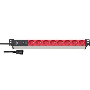 Brennenstuhl 1390007118 Alu-Line 19" Power Strip, x8 Schuko Sockets with Switch, H05VV-F 3G1.0, 2m (Red)