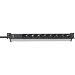 Brennenstuhl 1390007308 Alu-Line 19" Power Strip, x8 Schuko Sockets with Surge Protection, 2m