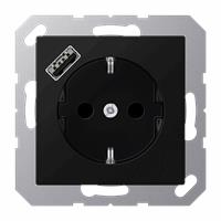 Jung wandcontactdoos 1V randaarde met USB-A mat zwart