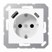 Jung - Steckdose 1f aws glz usb up m.BS IP20 zp m.eingeb.USB-Spannungsversorgung A1520-15CAWW - weiß