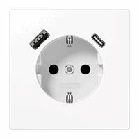 Jung - Steckdose 1f aws glz usb up horiz IP20 zp m.eingeb.USB-Spannungsversorgung LS1520-15CAWW - weiß