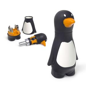 Balvi schroevendraaier Penguin 12 cm ABS/RVS 7 delig zwart/wit