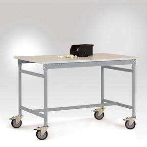 Manuflex LB4053.9006 ESD ESD-bijzettafel basismobiel met rubberlijm tafelblad in aluminium zilver vergelijkbaar met RAL 9006, bxdxh: 1500 x 600 x 850 mm