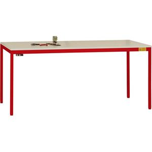 Manuflex LD1918.3003 ESD ESD-werktafel UNIDESK met melamine schijf, onderstel robijnrood RAL 3003, bxdxh = 1600 x 800 x 720-730 mm Robijn-rood
