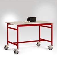 Manuflex LB4063.3003 ESD ESD-bijzettafel basismobiel met rubberlijm tafelblad in robijnrood RAL 3003, bxdxh: 1500 x 800 x 850 mm Robijn-rood