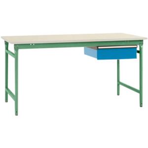 Manuflex BB5257.6011 Compleet bijzettafel basis stationair met kunststof plaat + enkele lade, bxdxh: 1500 x 800 x 780 mm Reseda groen (RAL 9010)
