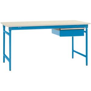 Manuflex BB5257.5012 Compleet bijzettafel basis stationair met kunststof plaat + enkele lade, bxdxh: 1500 x 800 x 780 mm Lichtblauw (RAL 5012)