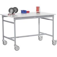 Manuflex BB4054.9006 Bijzettafel basismobiel met stalen beslag schijf in aluminium zilver vergelijkbaar met RAL 9006, bxdxh: 1500 x 600 x 850 mm