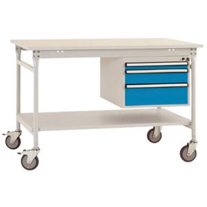 Manuflex BB5381.5012 Compleet bijzettafel basismobiel met melamine schijf + behuizing onderbouw, bxdxh: 1500 x 800 x 850 mm Lichtblauw (RAL 5012)