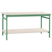 Manuflex BB5221.6011 Compleet bijzettafel basis stationair met melamine schijf + legplank, bxdxh: 1500 x 800 x 780 mm Reseda groen (RAL 9010)