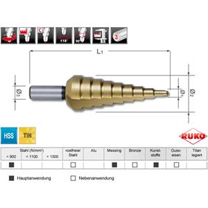 ruko A101126TRO Getrapteboorset HSS 1 stuk(s)