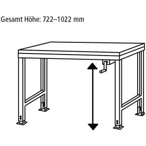 Manuflex AU9037.2001 Werken op basis tafel universele Ergo K met kunststof plaat, bxdxh = 1250 x 800 x 722-1022 mm Rood-oranje (RAL 2001)