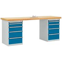 Manuflex TP5092.5007 Werkbanksystem COMBI, 2 Gehäuse Modell 1 mit massiver Bucheplatte, BxTxH = 200